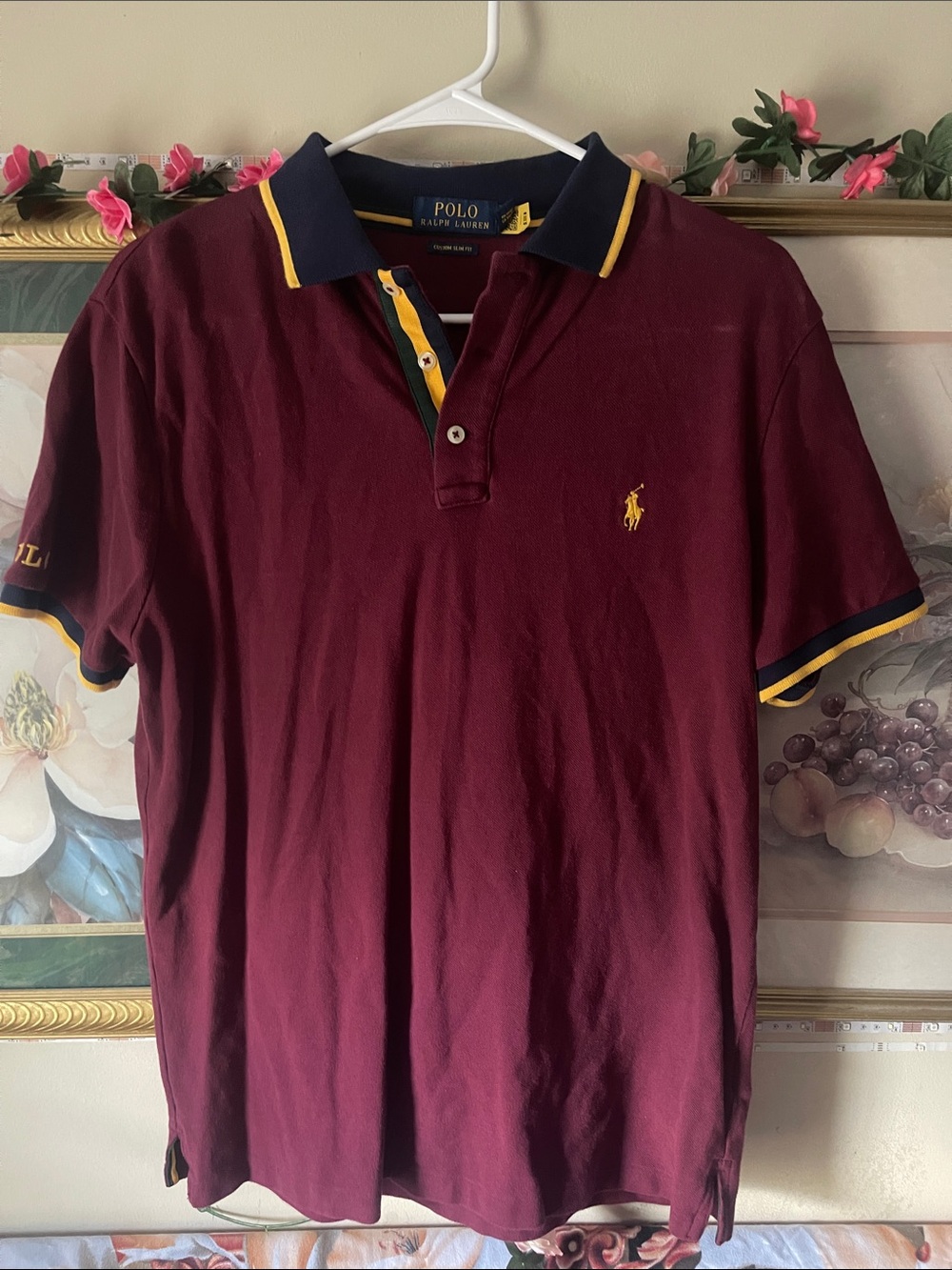 Polo by Ralph Lauren Men’s Burgundy Polo with Navy & Yellow Trim